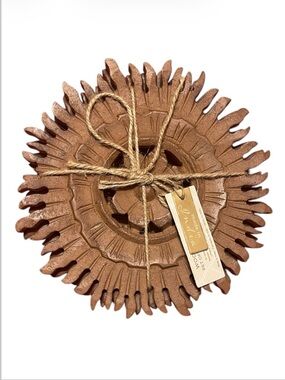 Pair of Decorative Sunburst Carved Wood Trivets